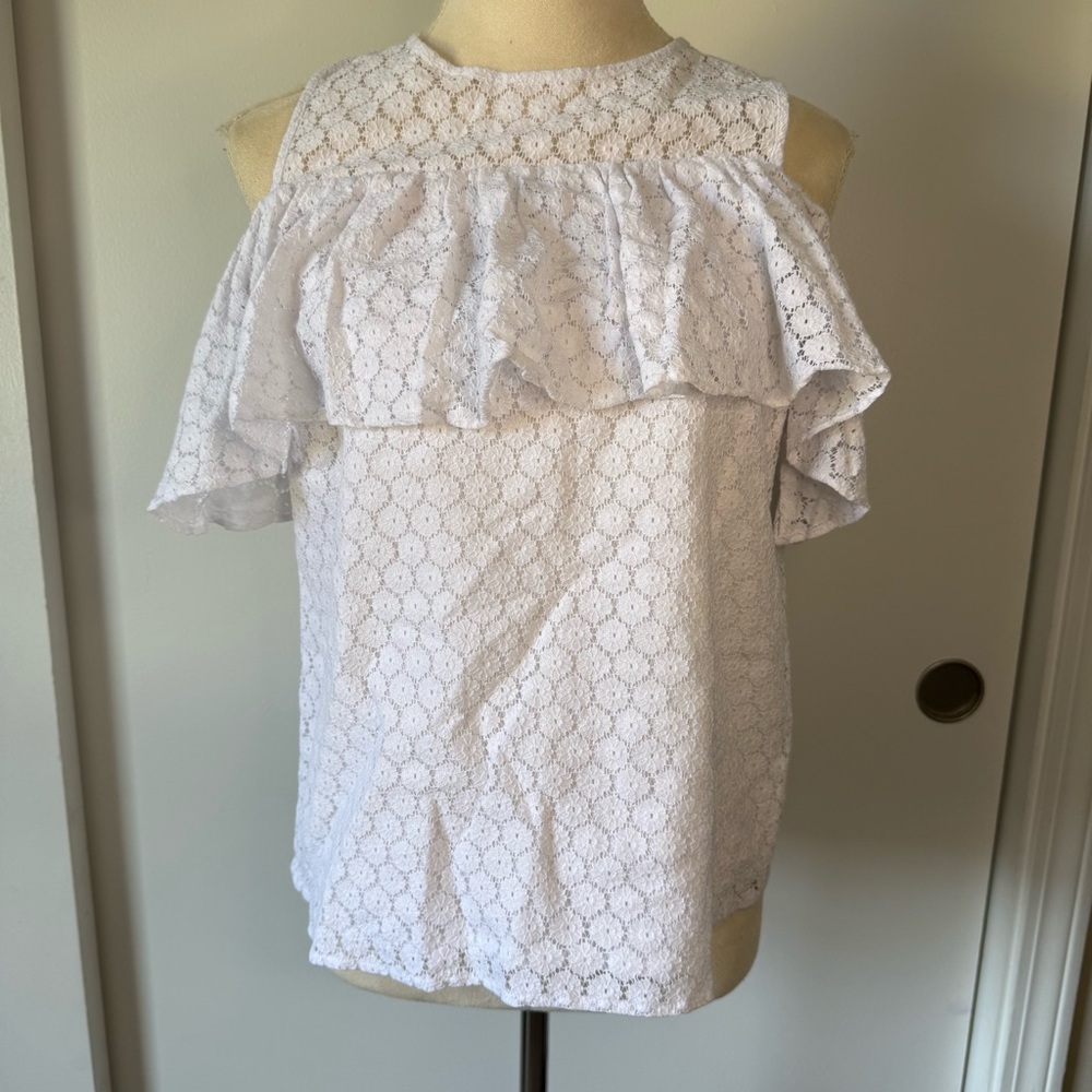 Michael Kors Lace Ruffle Cold Shoulder Dainty Feminine Small Blouse